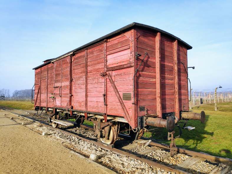 A reconstructed train carriage at Auschwitz