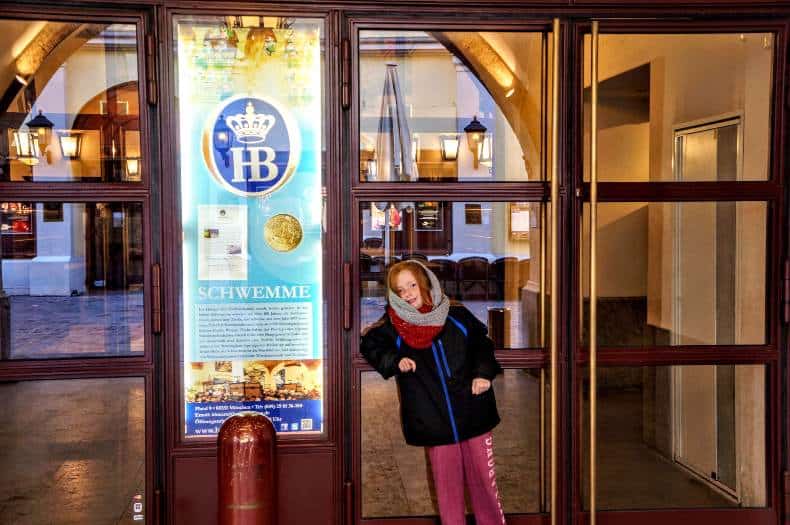 Standing at the front door of Hofbrau House in Munich