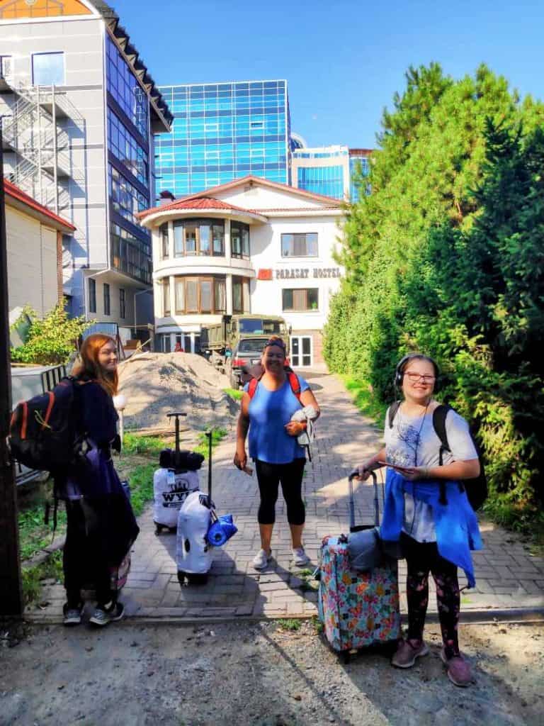 Standing out the front of our Almaty Hostel