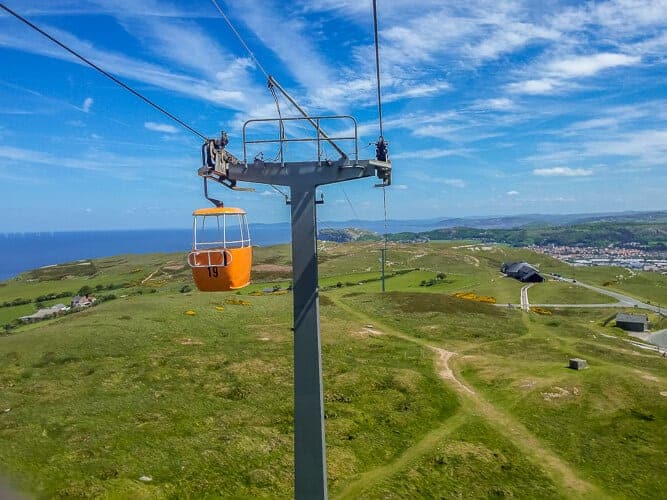 The Llandudno Cable car rised from the seafront to the summit of the great orme with views of the Irish sea