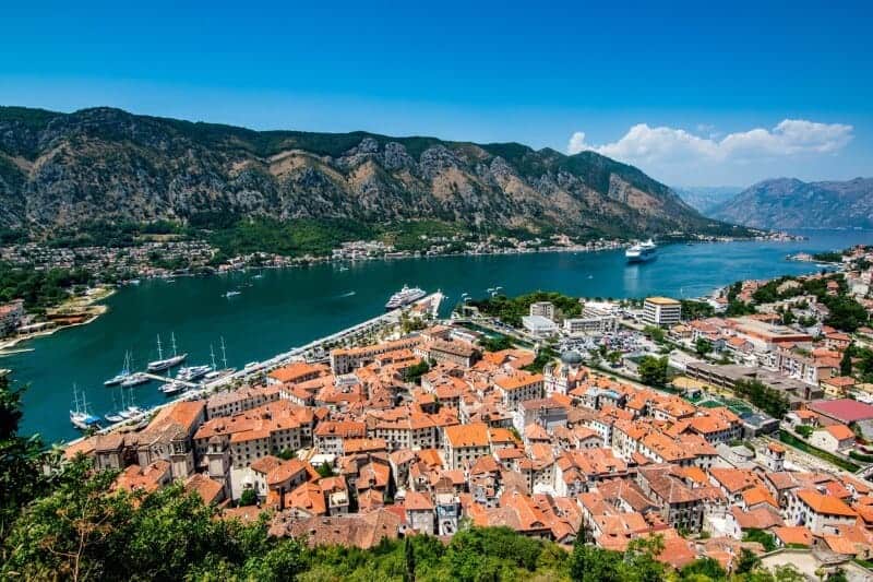 The red roofs of the kotor old town view from above