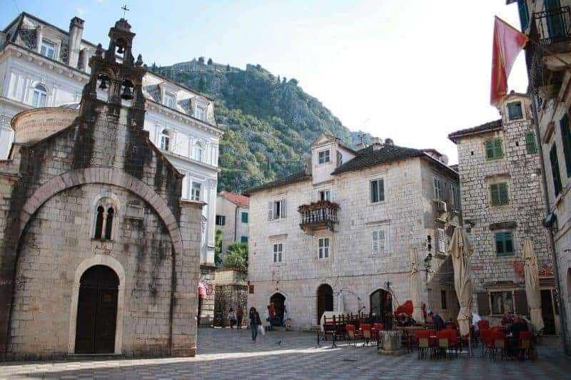 One of the many small squares with cafe's in Kotor Old Town