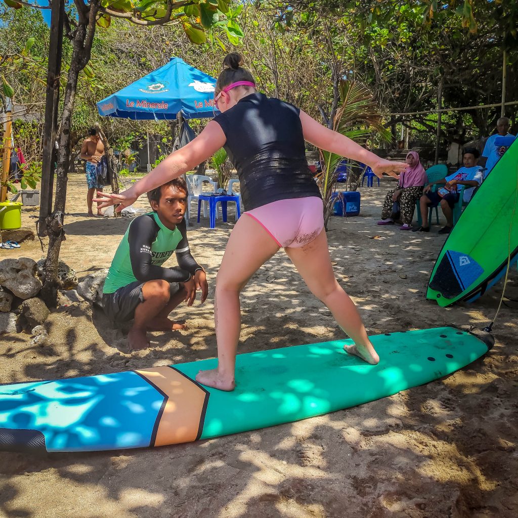 surfing lessons at Kuta Beach, Bali