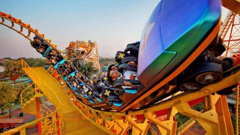 having fun on a roller coaster at Siam amazing near Bangkok