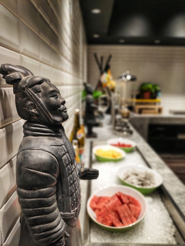 A terracotta Warrior guarding the breakfast buffet at TRYP