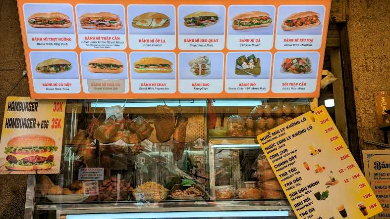 a menu board of a Bahn Mi shop in Ho Chi Minh City