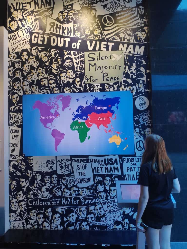 Teenagers at the War Remnants museum. This is a brilliant world schooling opportunity in Ho Chi Minh City with teenagers