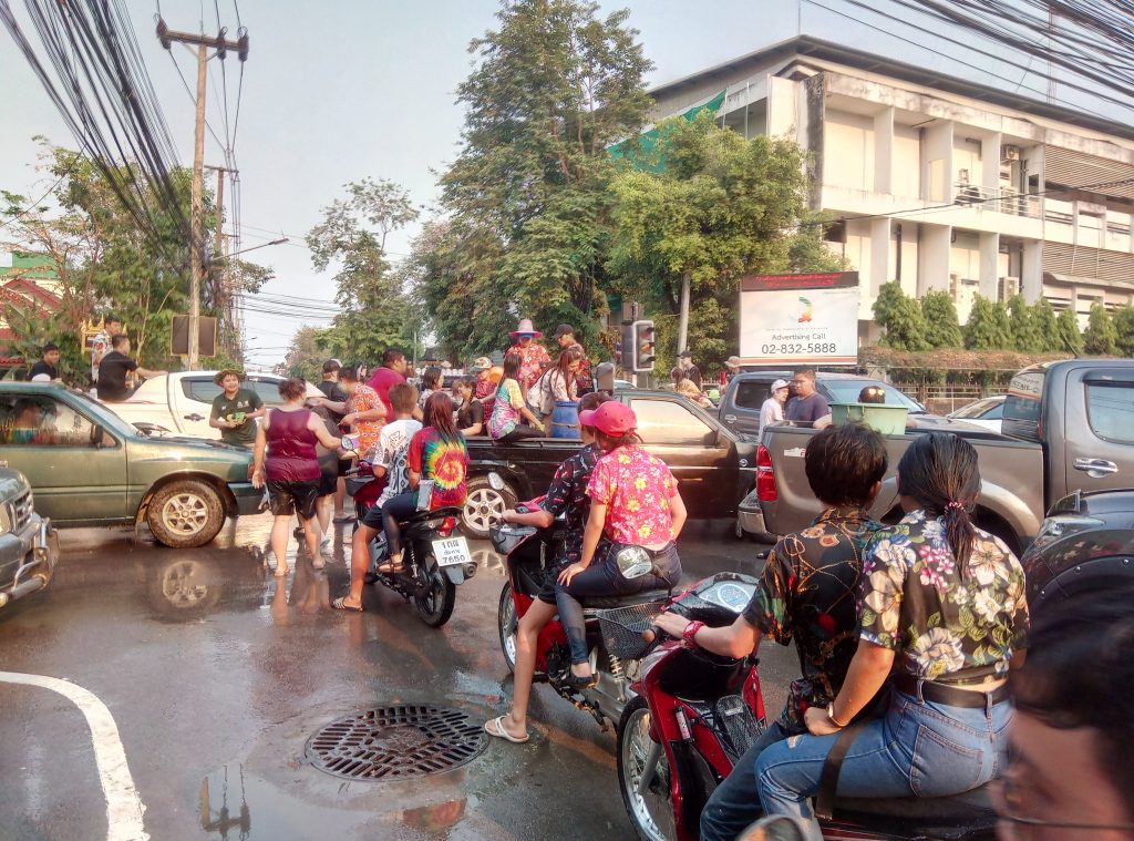 filled streets on Songkran
