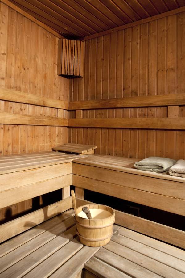 the interior of a Finnish sauna in helsinki
