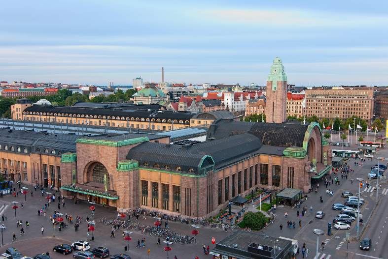 the main train station in Helsinki where the train from the airport arrives