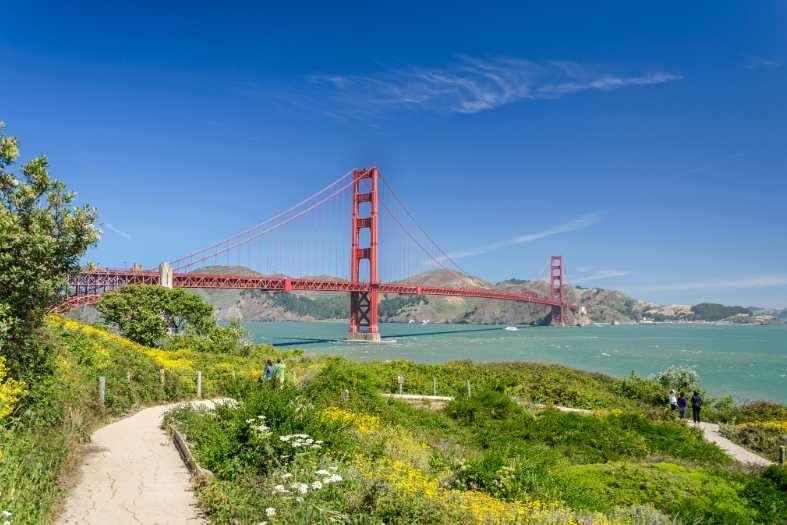 walking tracks with the golden gate bridge in the back ground