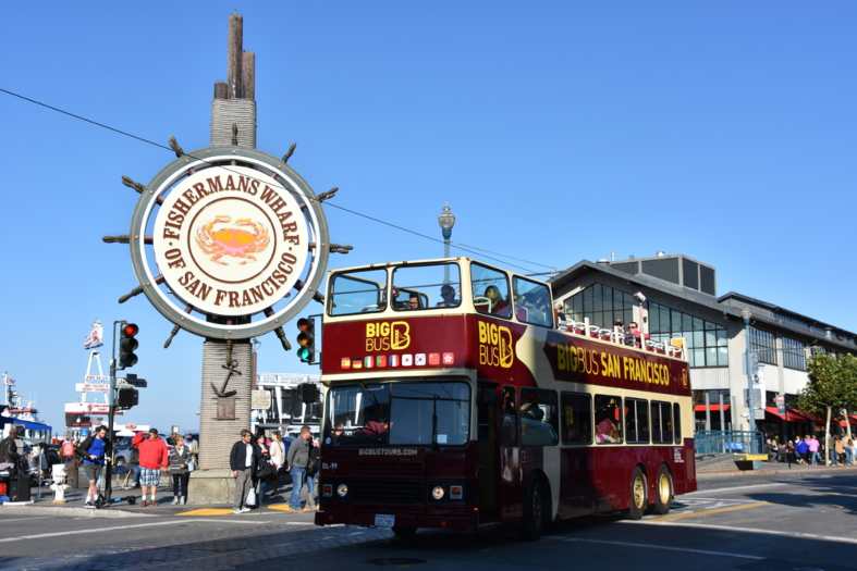 The San Francisco hop on hop off bus at Fishermans wharf