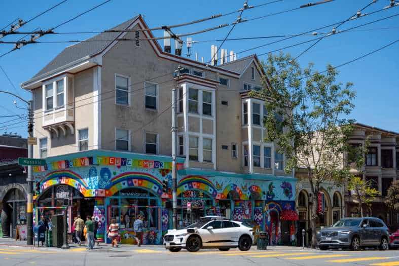 a building in San Francisco covered in street art