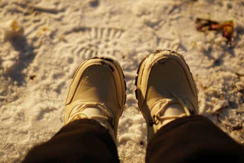 a kids boots in the winter snow of Freiburg
