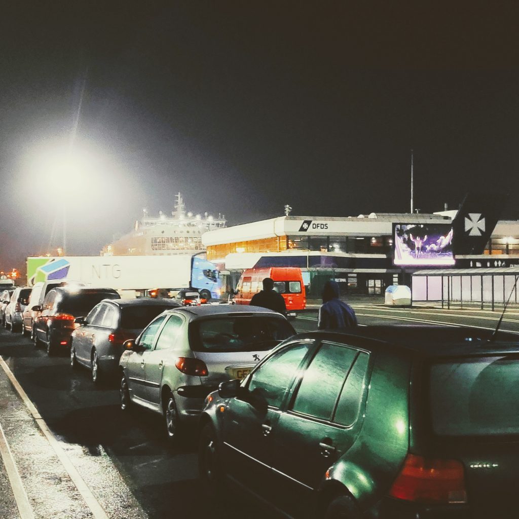 cars lining up to board the DFDS ferry service from Dunkirque to Dover