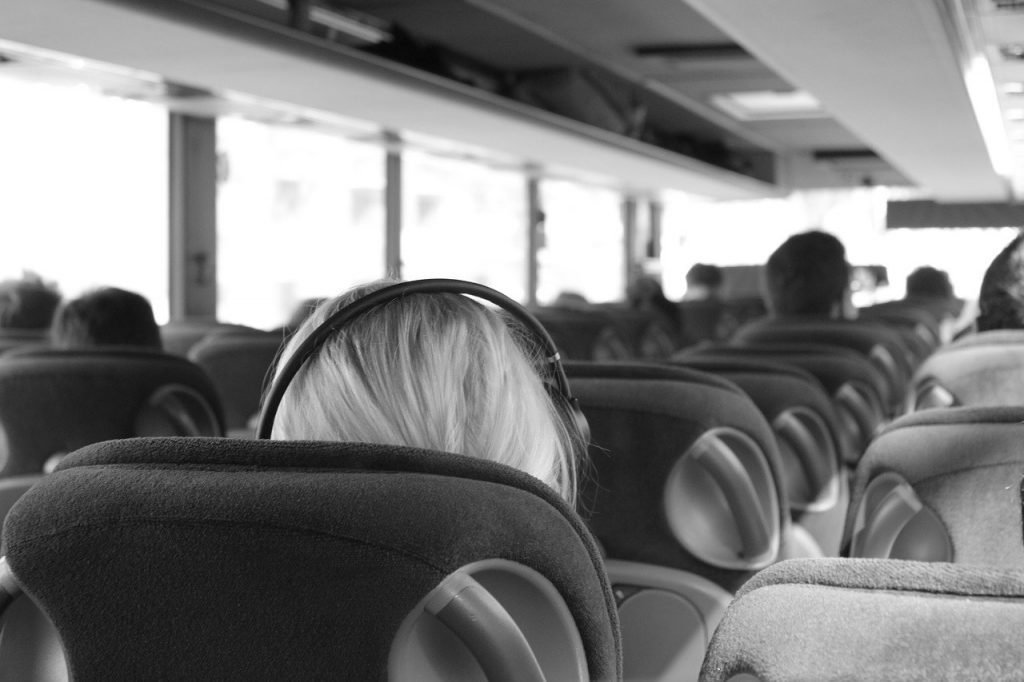 sitting on a bus