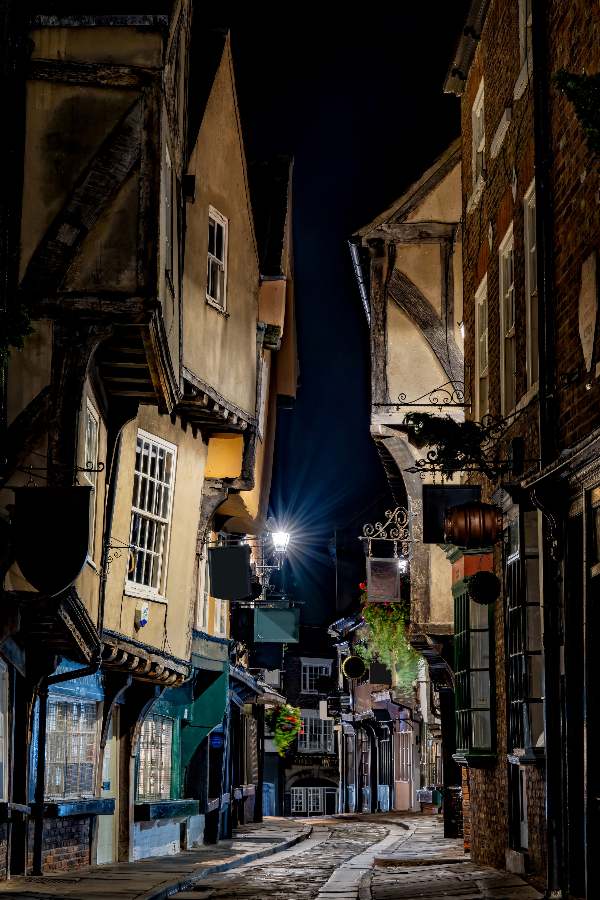 The spooky streets of York England at night