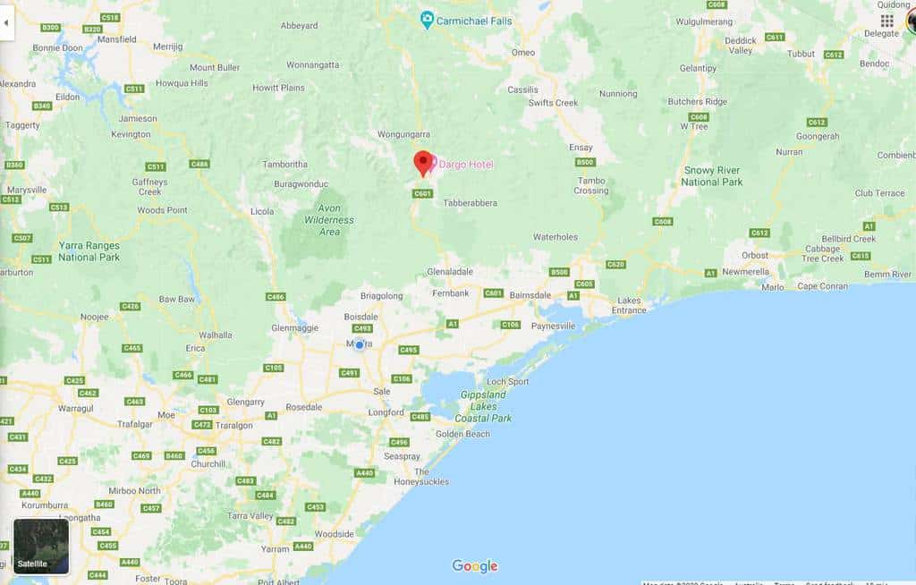 Google maps showing where Drago is