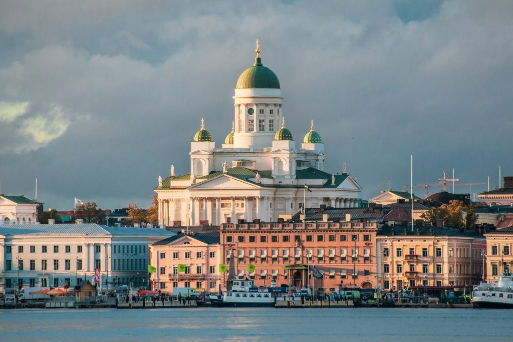 Helsinki skyline featuring the habour and town hall