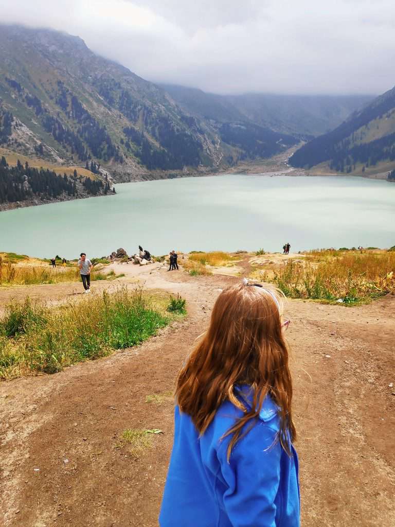 A teenage girl in the mountains near Almaty Kazakhstan