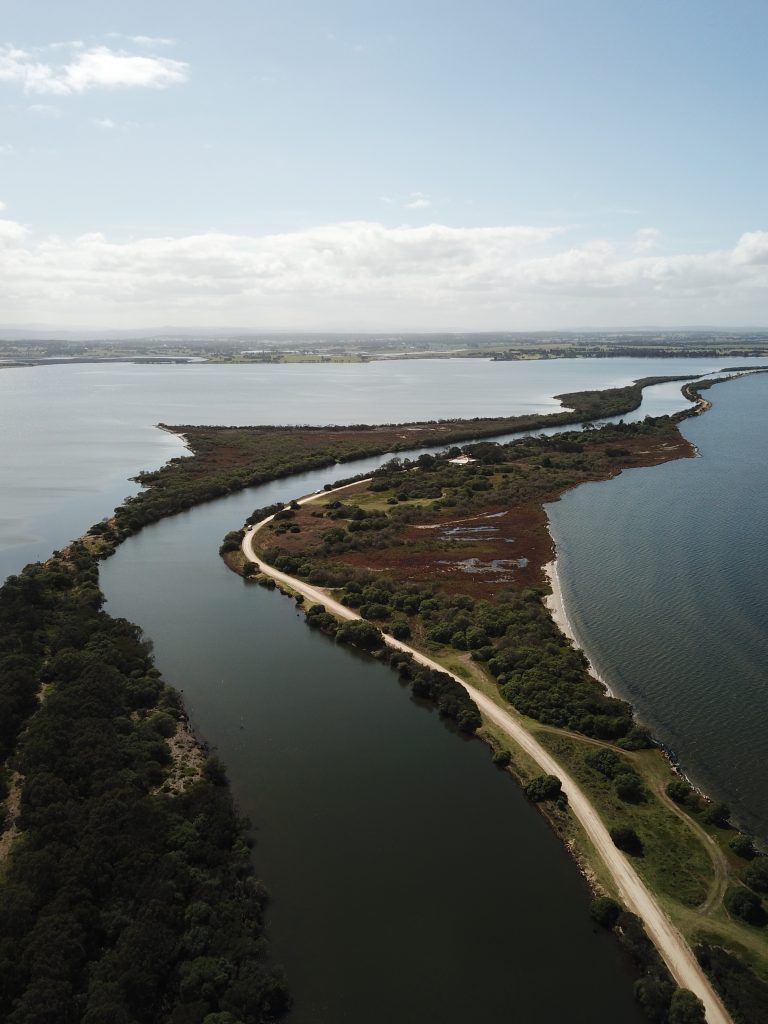 aerial perspective of the Silt Jetties with it's unique natural formations