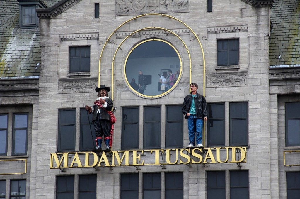 The front of the madame tussauds building in Amsterdam