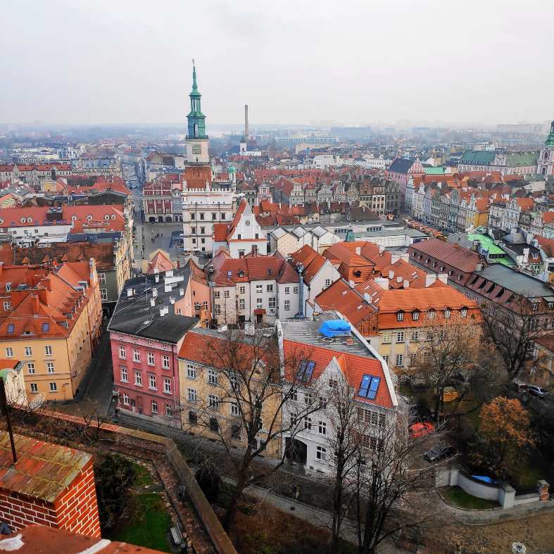 a view from above of the town of Poznan