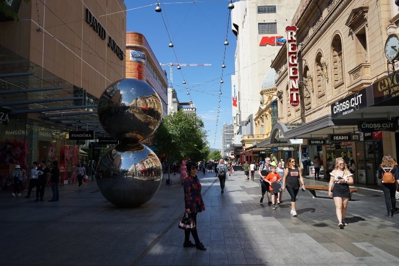 people walking down Rundell Mall in Adelaide