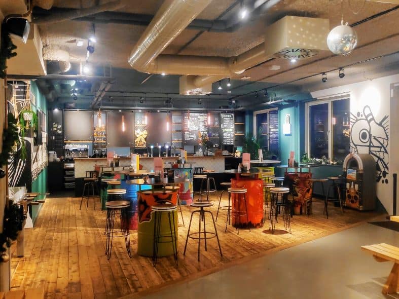 The bar at Via Amsterdam hostel for families