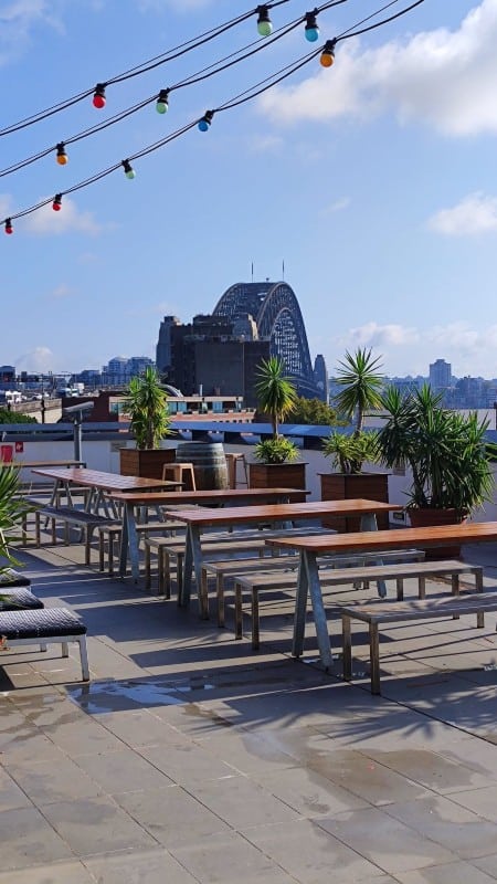 The view from the roof top terrace at YHA Sydney