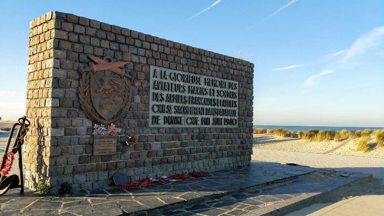 A war memorial on the beach at Dunkirk in France