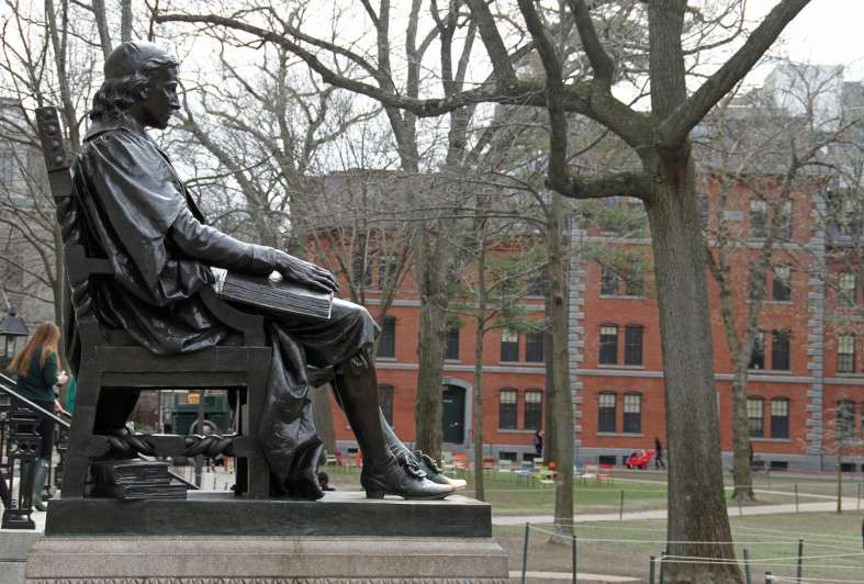 a statue at Harvard University in Boston