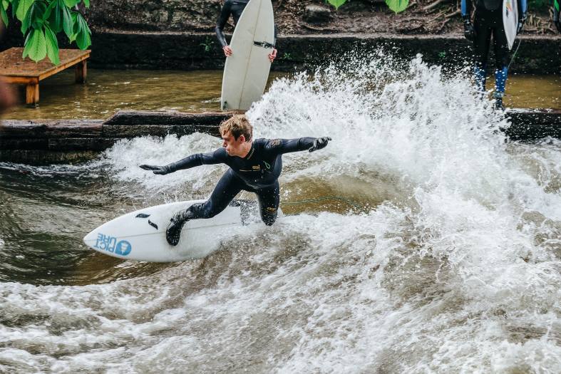 Surfing the Eisbach River in Munich