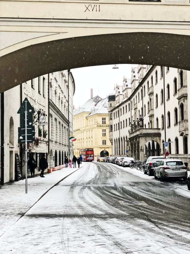icy cold streets of Munich in Winter