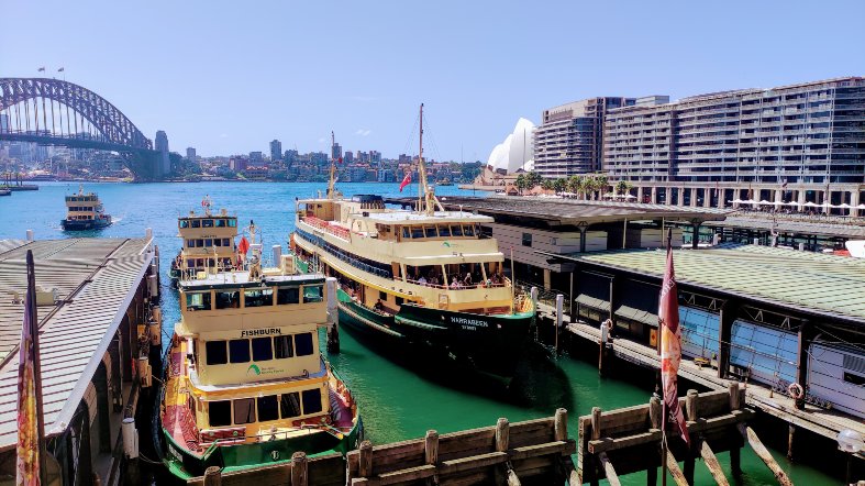 2 ferries docked at Circular Quay in Sydney