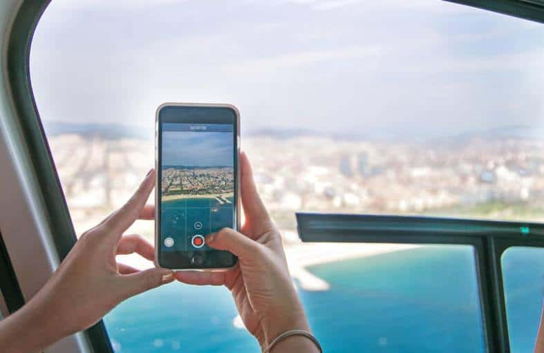 taking pictures of Barcelona from a helicopter