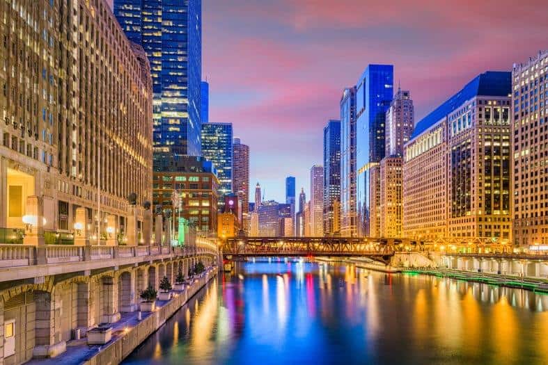 picturesque Chicago River Walk area