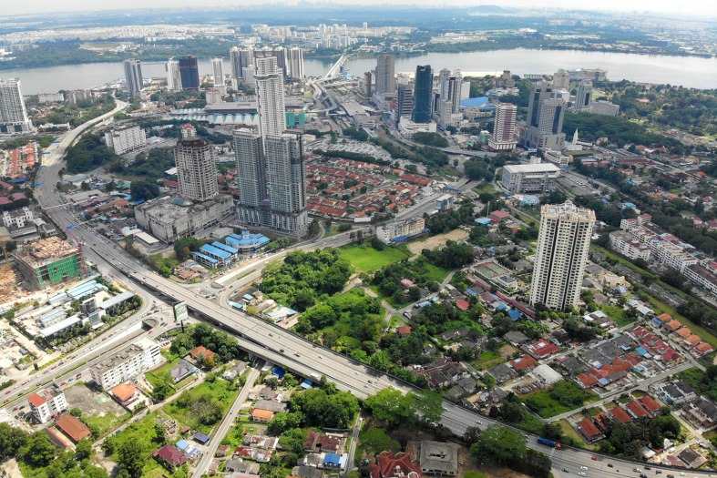 City's skyline with tall buildings and modern architecture.