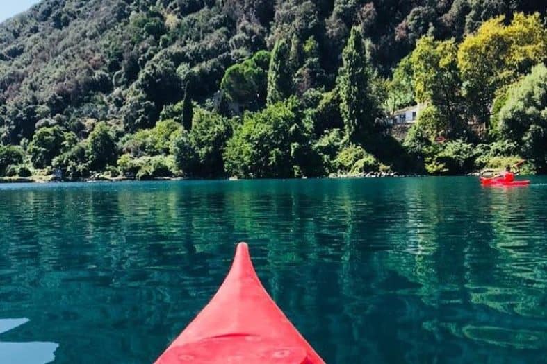 A kayak on the waters of lake Albano near Rome Italy