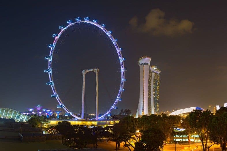 Giant observation wheel, standing tall against the city skyline.