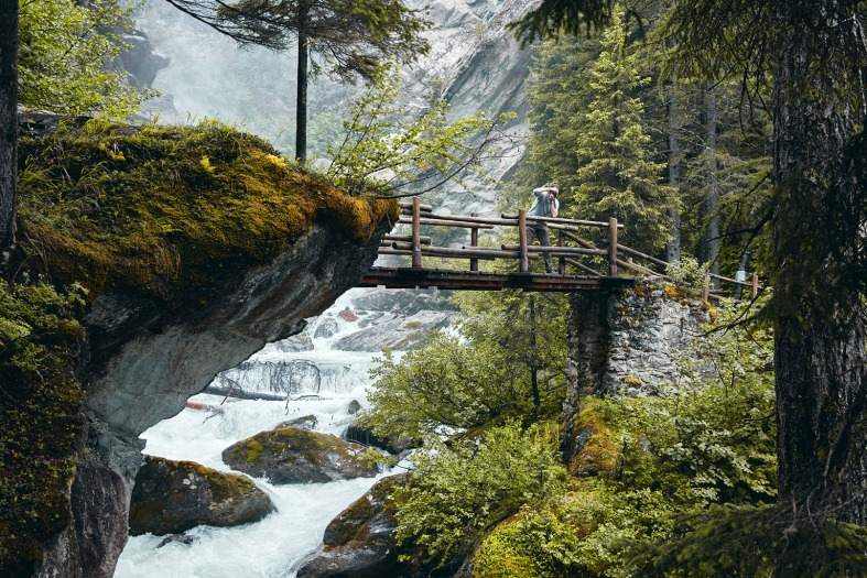 Waterfall with a bridge in the Triberg Black Forest Germany