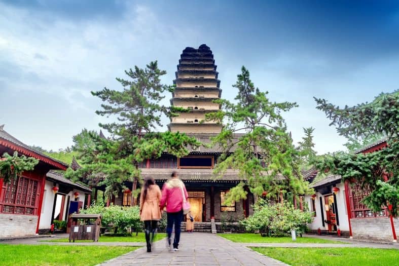 Tourist entering the wild goose pagoda in Xian