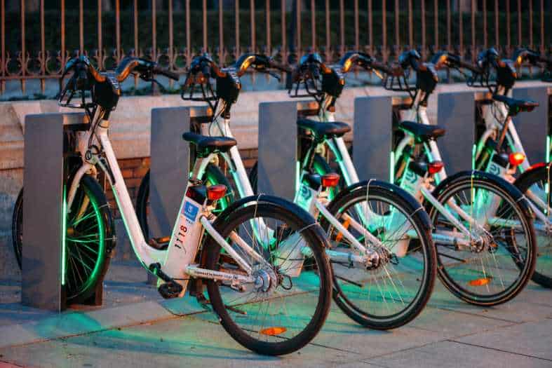 Bikes ready for use in Madrid, part of the city bike share system