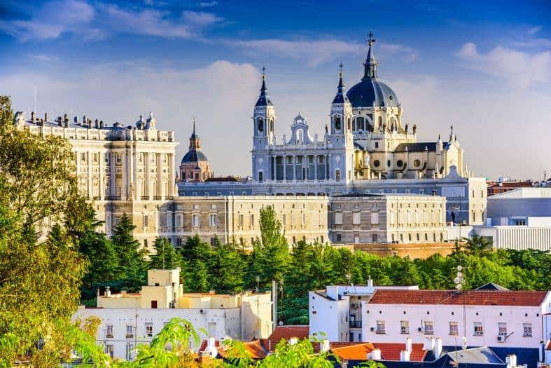 Royal palace of Madrid rising above the surrounding building in Madrid