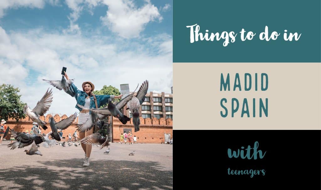 teenagers having fun i madrid with pigeons