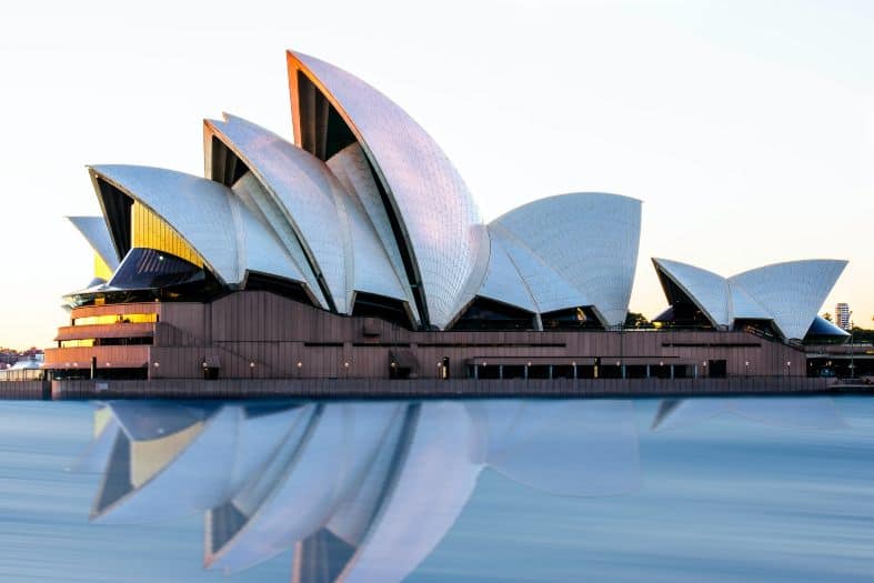 The Sydney Opera house with it reflecting in the waters of Sydney Harbour
