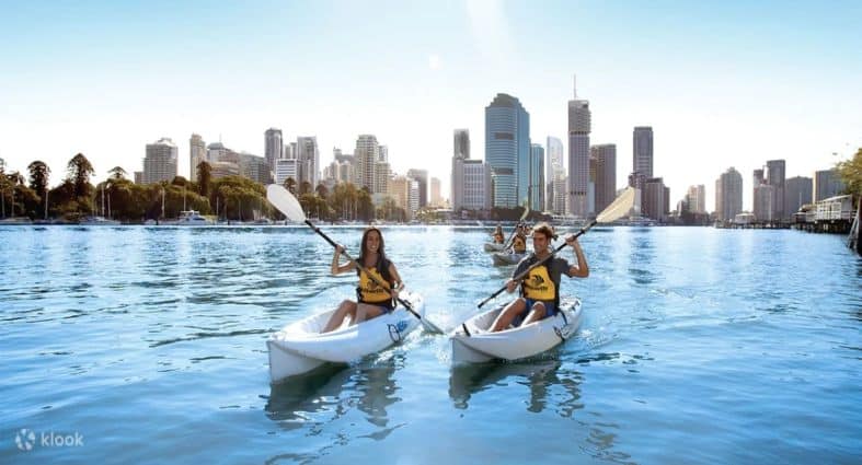 teenagers enjoying kayak adventure in Brisbane, Queensland