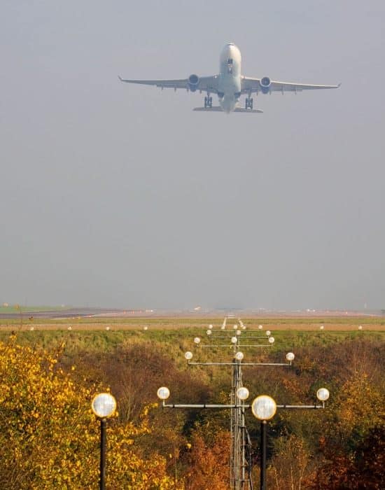 A plane taking of from Manchester airport.