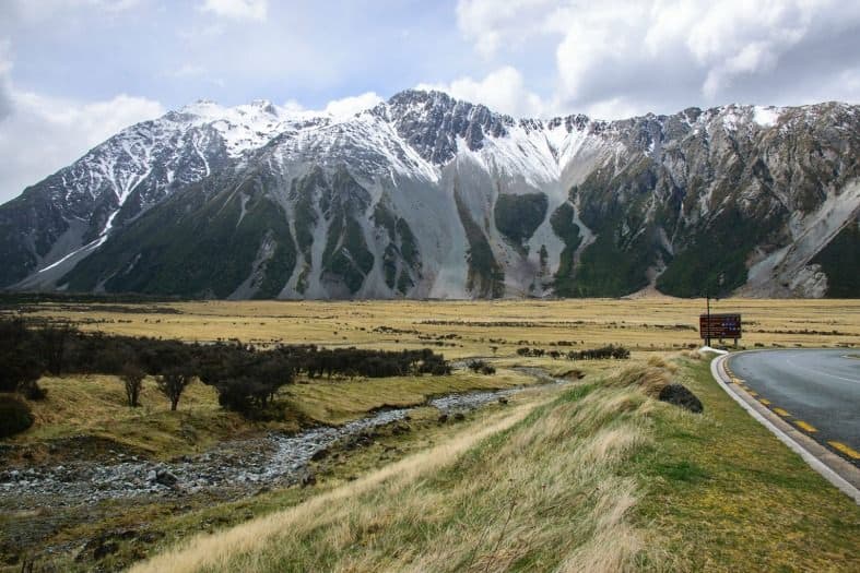 mountains covered with snow in Lord of the Rings senery in New Zealand