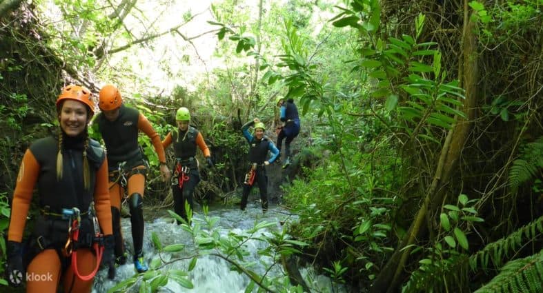 teenagers in Queenstown enjoying a canyoning experience